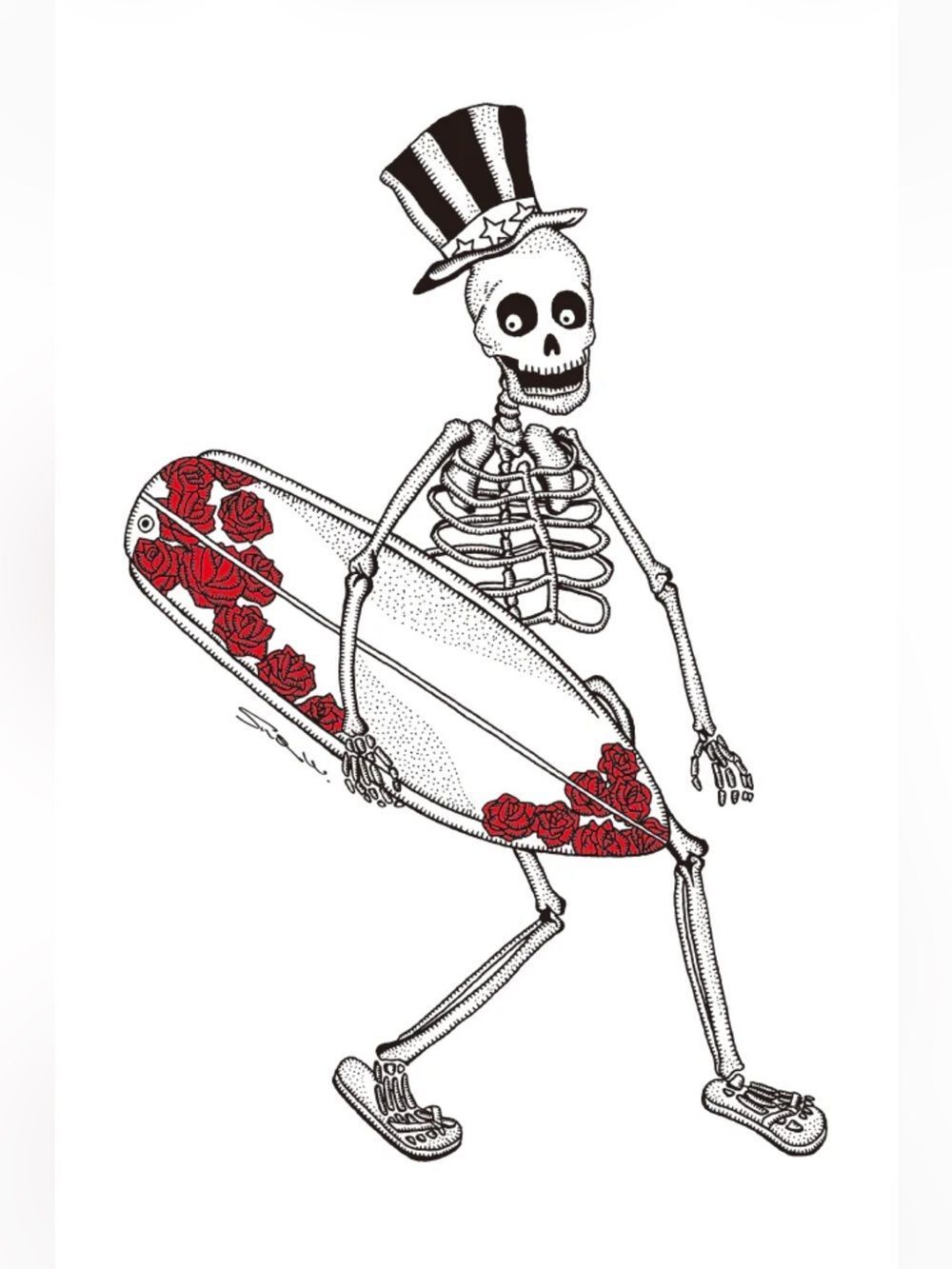 Sho Watanabe illustration 13x16 "Skeleton Surfer"